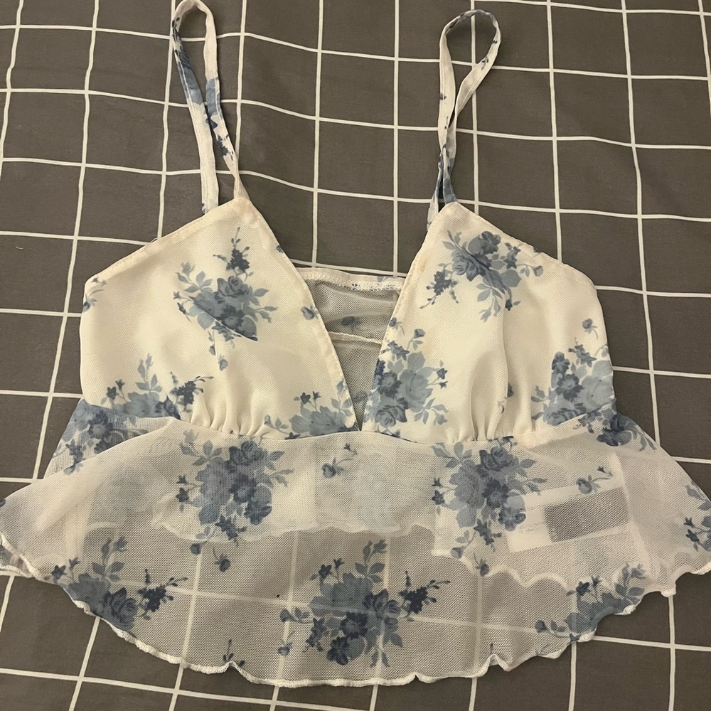 Floral Blue and White Women's Top